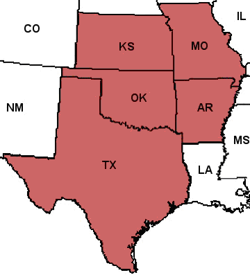 Weslaco Processed Products Branch Office Coverage Area